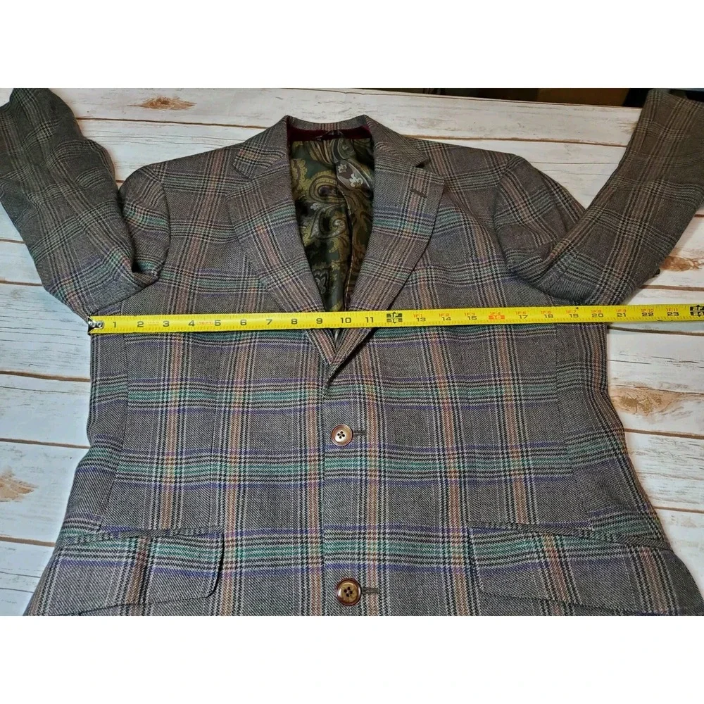 ETRO Mens Blazer 48 Suit Jacket 100% WOOL Plaid Made‎ In Italy Brown Silk Lined